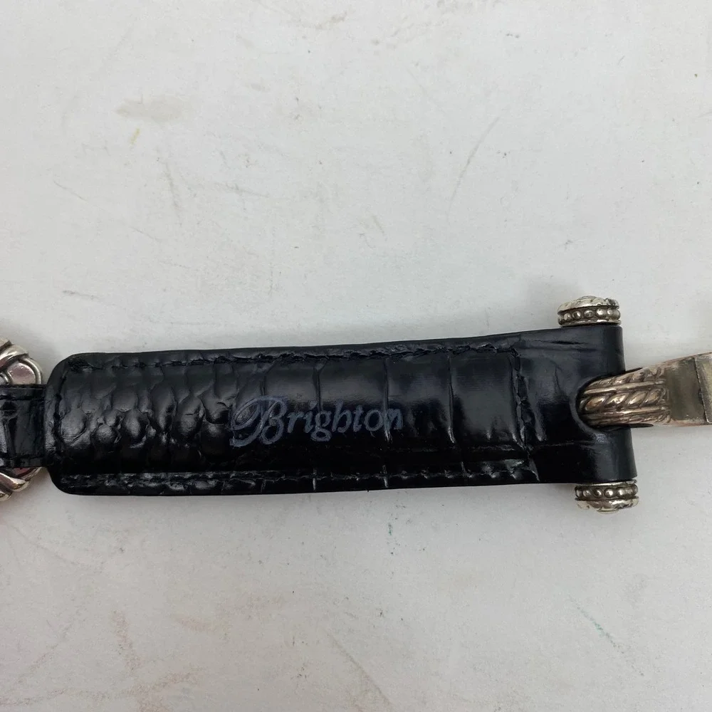 Brighton Croc Embossed Leather Silver Chain Link Hook Belt Womens 36 Black